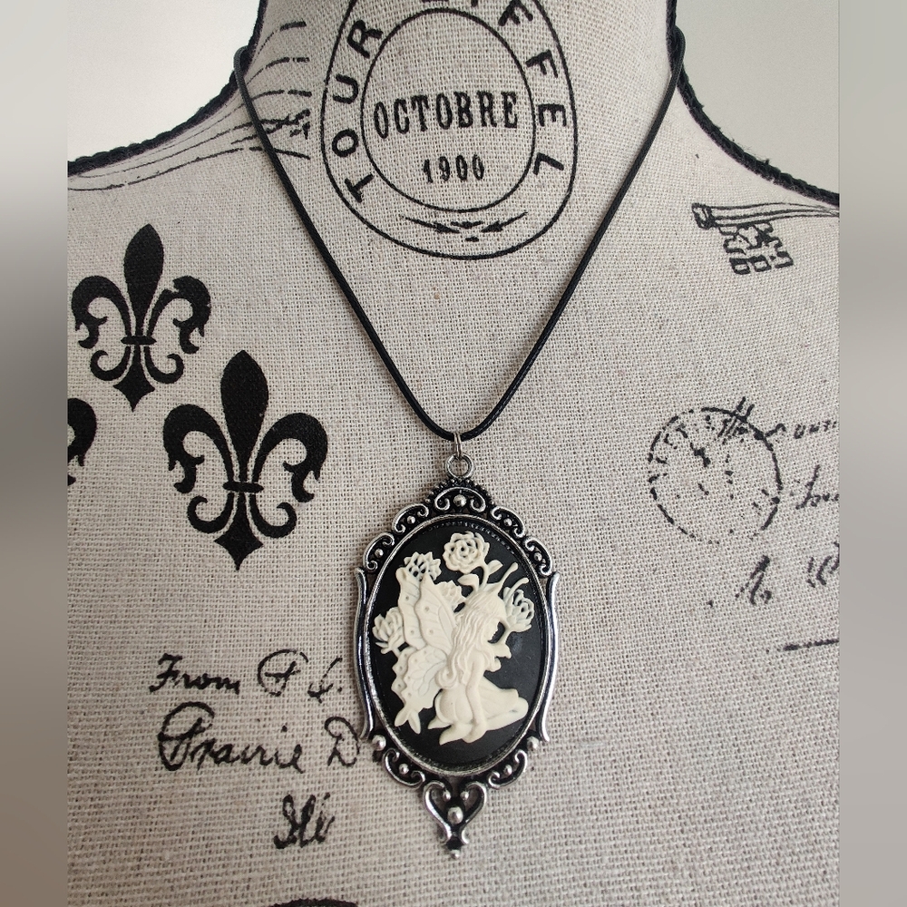 Whimsygoth Gothic flower fairy cameo Pendant hand crafted Necklace - Picture 2 of 4